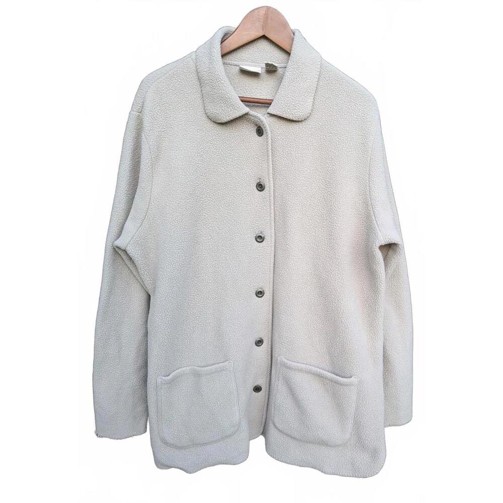 Vintage L.L.Bean Women's Size L Beige Button Up Collared Jacket With Pockets